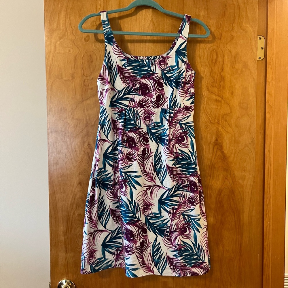 TOMMY BAHAMA Dress Blue Purple Peacock Bird Feathers Sleeveless Scoop Neck XS